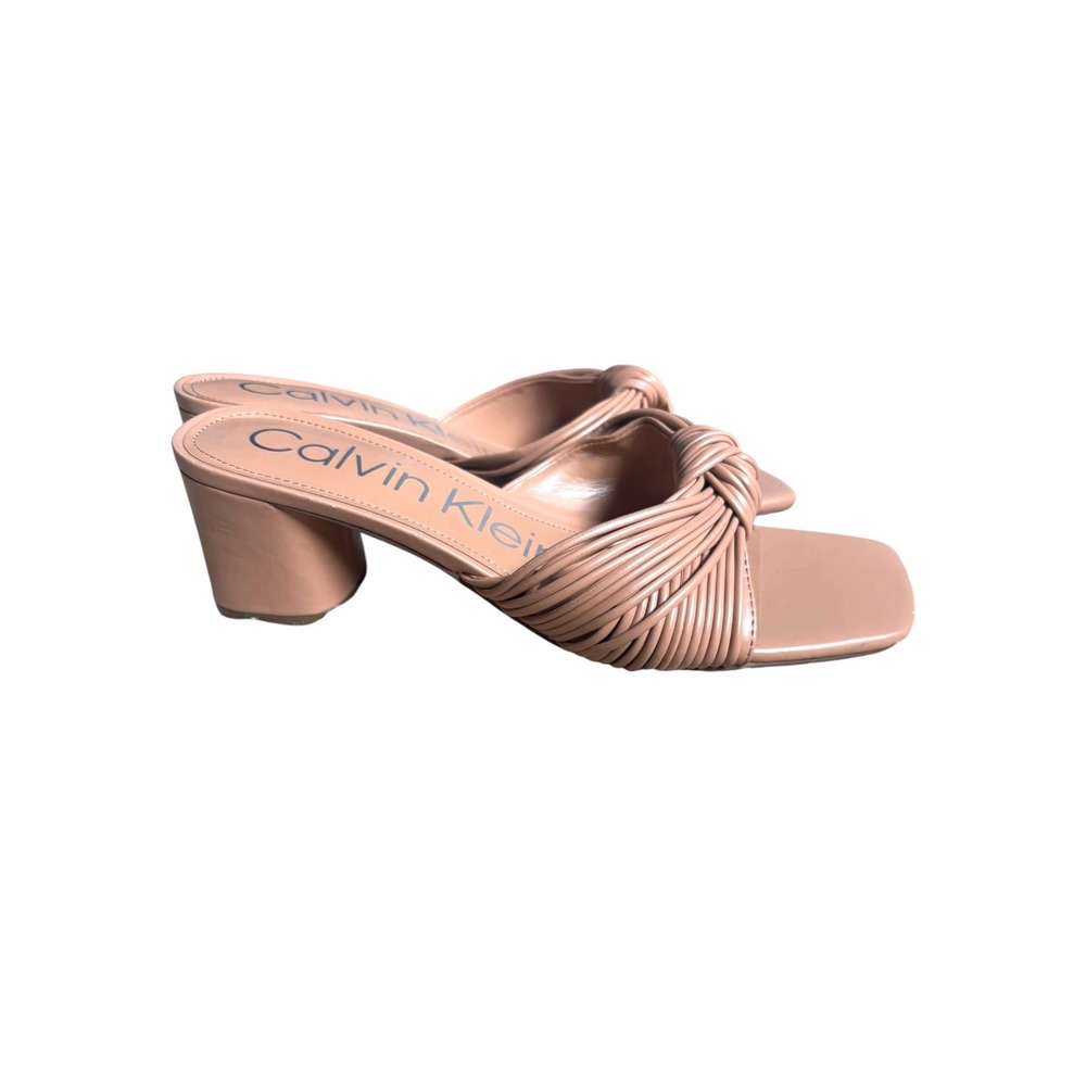 NEW Calvin Klein Beanca Heeled Slide Sandals Womens 11M Nude Knotted Block Heel